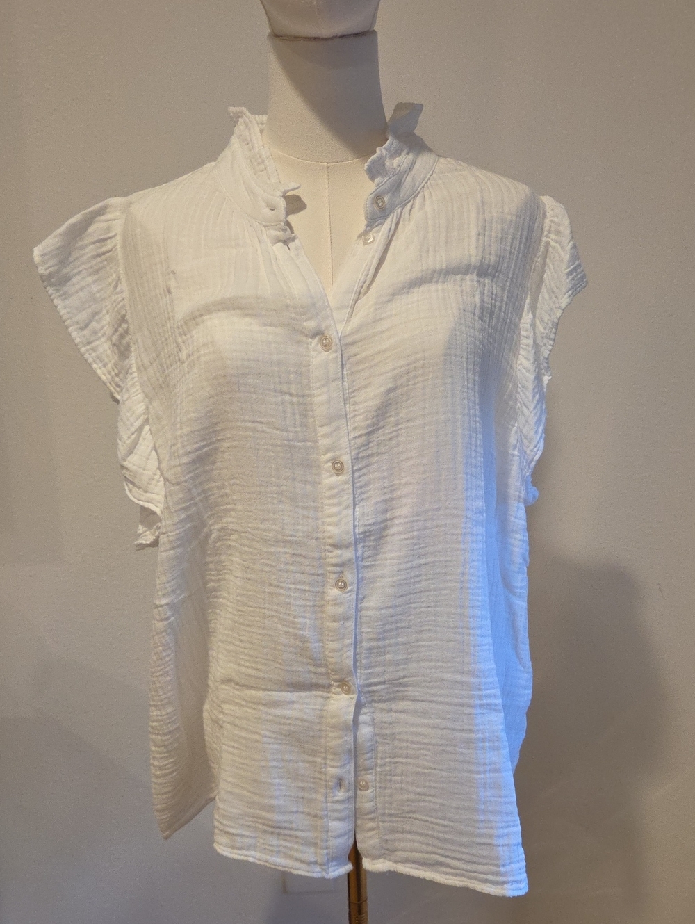 H&M White Gauze Ruffle-Collar Button Down Blouse
